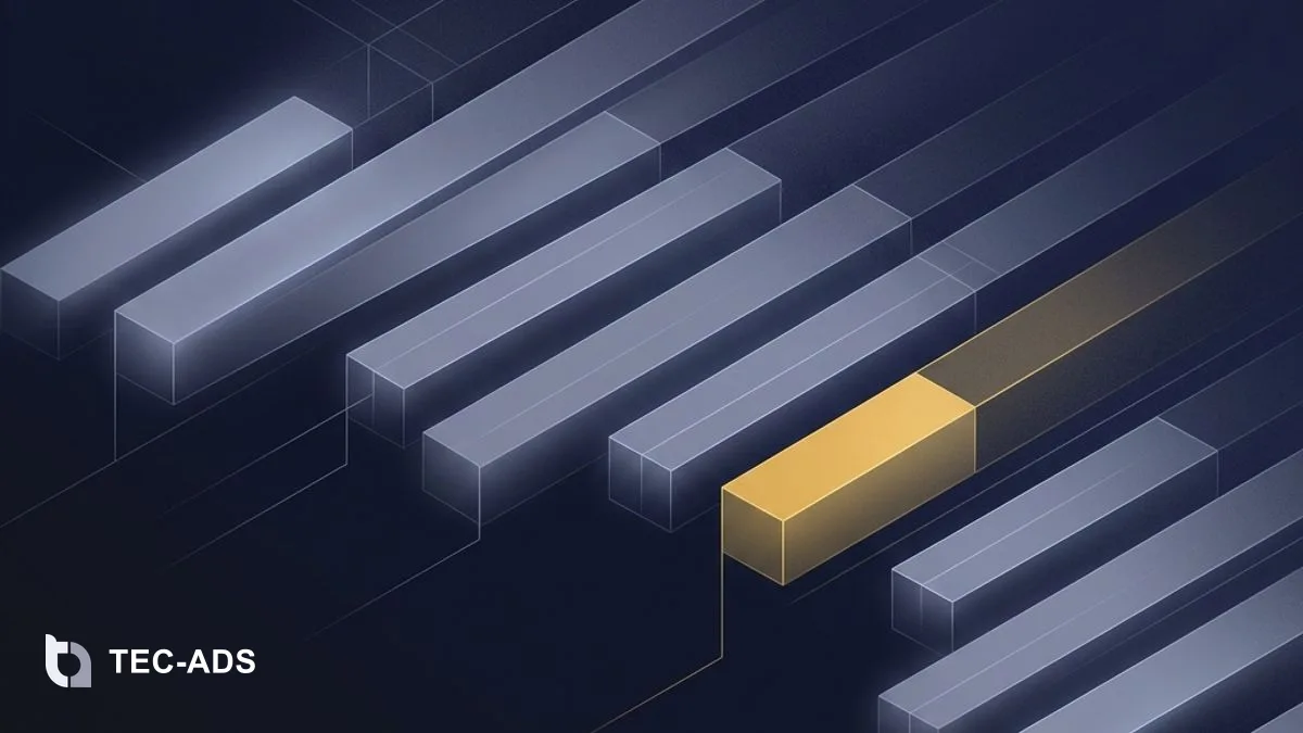 Abstract timeline showing staggered geometric bars with one gold segment marking the launch phase.
